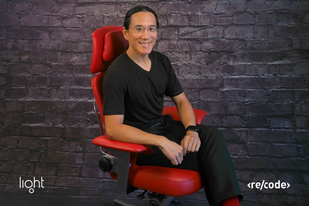 Icebreaker Black V-Neck Anatomica Shirt and Bluffworks Pants. Photo taken with prototype Light camera at Code Conference 2015.