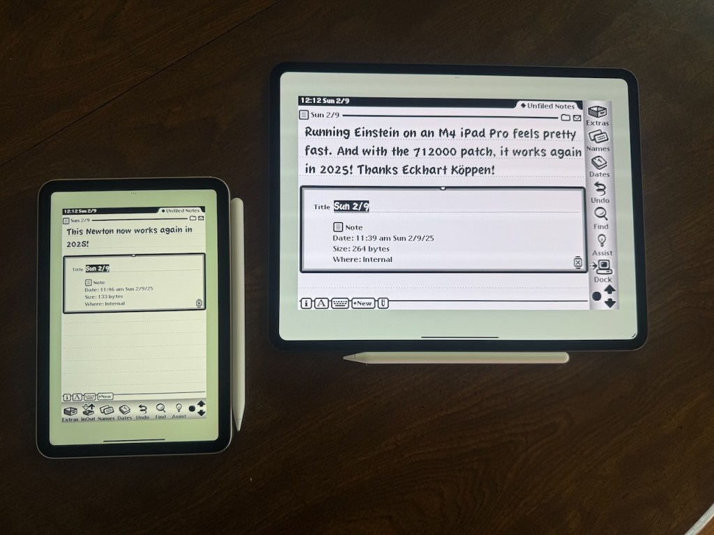 Einstein Newton emulator running on an iPad mini (6th-generation) and an M4 iPad Pro.